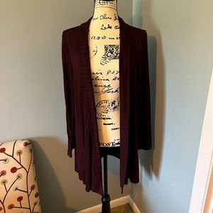 Charlotte Russe Ribbed Cardigan, Large, Dark Maroon w/ Black Heathering